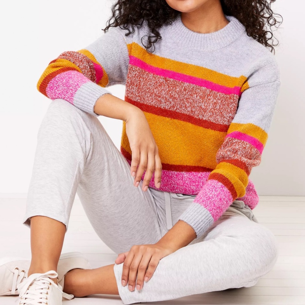 LOFT Lou & Grey Pink and Orange Crew Neck Sweater